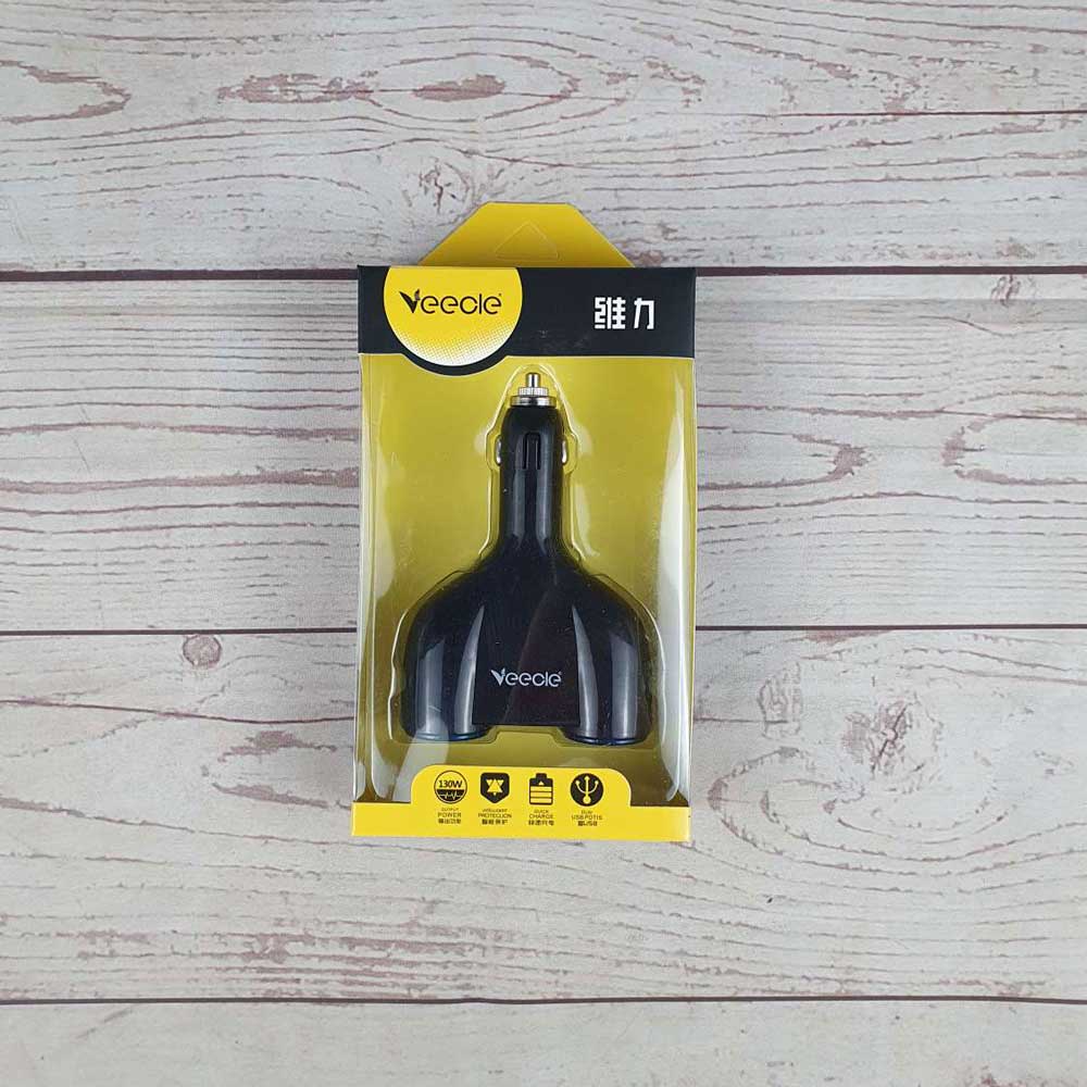 Veecle USB Car Charger 2 Port dengan 2 Cigarette Plug 130W - KY-512 - Black