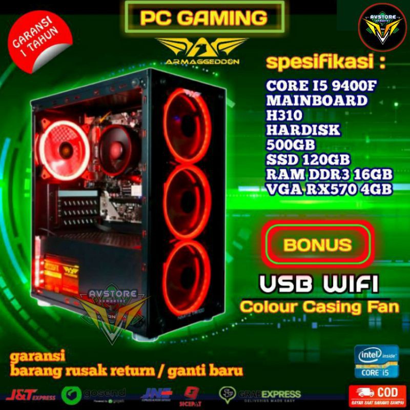 Pc Gaming Editing Core i5 Hdd 500 Gb Vga 4 Gb Memory 16Gb Fullset Siap Pakai VGA AMD RADEON RX570