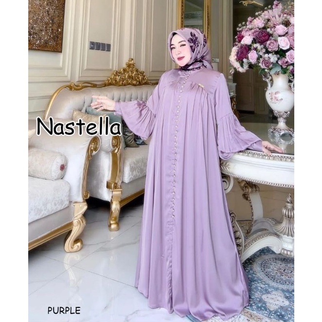 NASTELLA  gamis pesta mewah gaun walimatul bridemaid seragam lebaran casual gamis raya lebaran