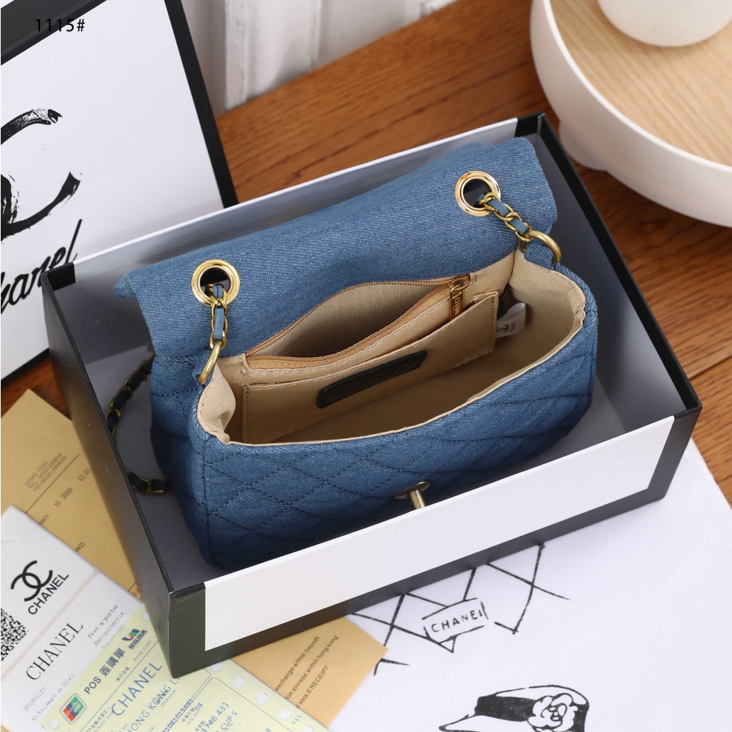 Ch Mini Flap Bag Denim &amp; Gold-Tone Metal in Blue #1115