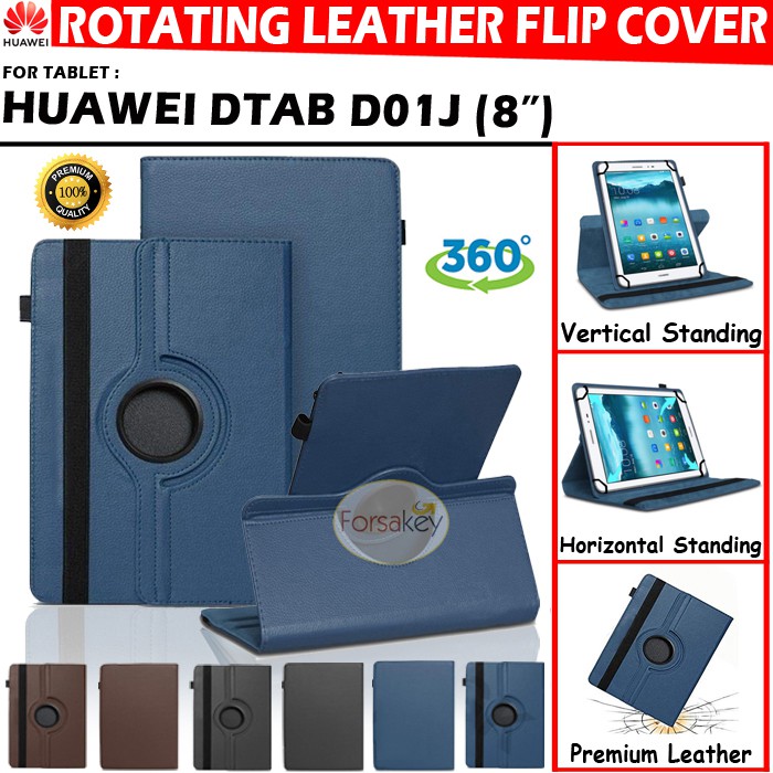 Tablet Tab Huawei Dtab D01J D-01j 8 Inch Rotate Flip Book Cover Case Casing Sarung Kesing Flipcover