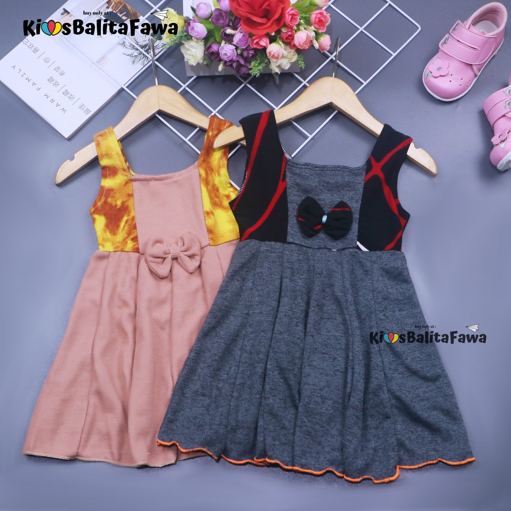 Dress Riani uk 1-2 Tahun / Dres Yukensi Anak Perempuan Baju Tanktop Pakaian Plisket Gaun Import