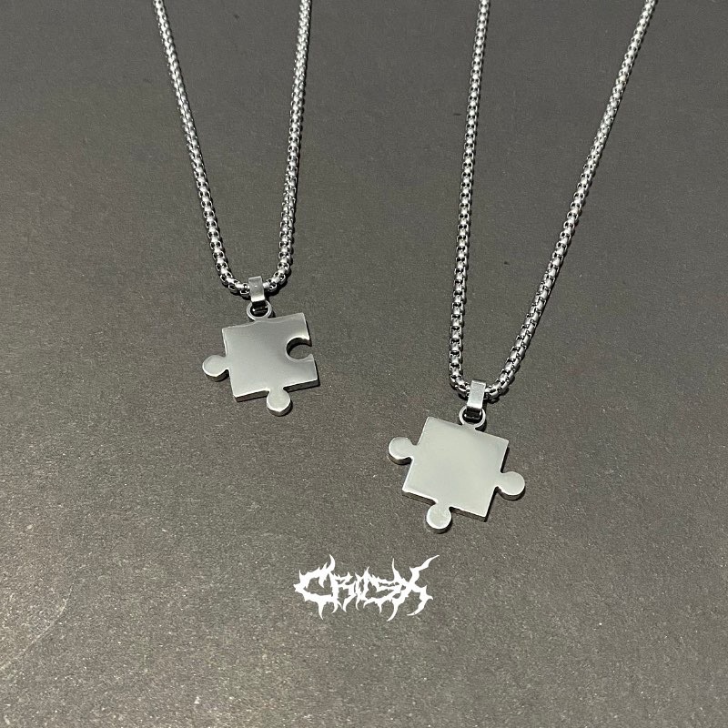 PUZZLE NECKLACE / PUZZLE COUPLE NECKLACE / PUZZLE PENDANT NECKLACE / KALUNG PUZZLE COUPLE PASANGAN / CHAIN NECKLACE KALUNG RANTAI STAINLESS KALUNG STYLE KOREA KALUNG CHOKER HIP HOP PUNK KALUNG TITANIUM KALUNG AESTHETIC NECKLACE KALUNG PRIA KALUNG WANITA