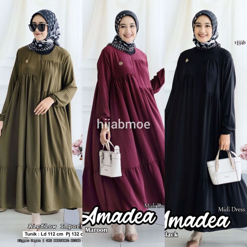Hijab Sisters Amadea Dress / Atasan Wanita Airflow Polos LD 112 / Gamis Busui Jumbo
