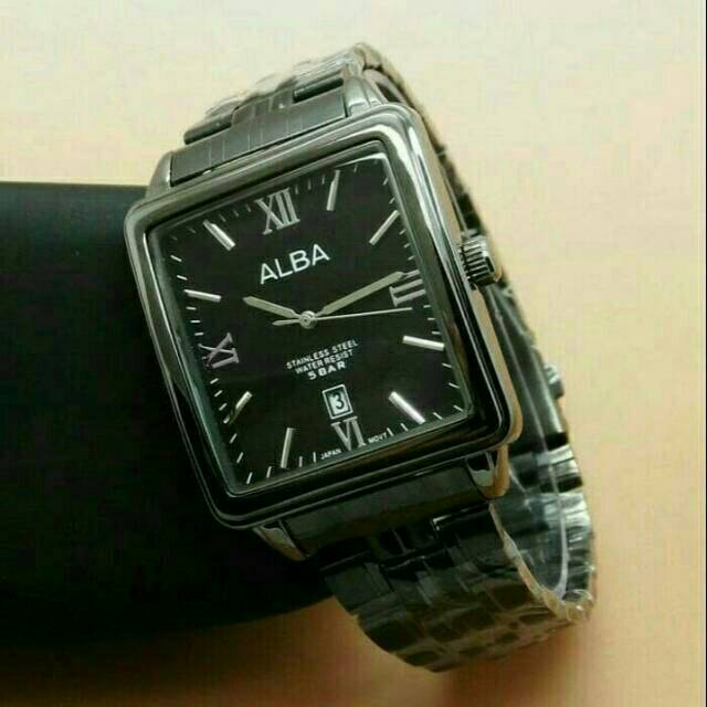 MODEL TERBARU.  Jam Tangan pria ALBA Rantai Stainlees hitam Water Resistant Tgl Aktif