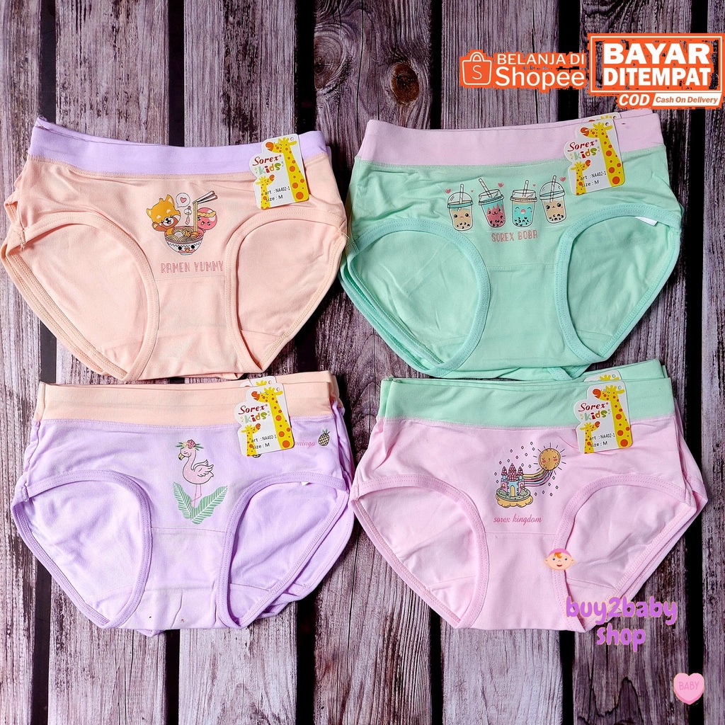Sorex Kids celana dalam anak cewek model segitiga katun premium halus dan lembut anak usia 5-7 Tahun isi 4 PCS