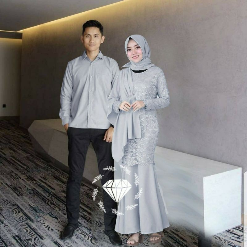 ALCAVELLA Dress Couple Baju Gamis Brukat Tile Remaja Dewasa Seragam Pesta Keluarga Wanita Muslim - A
