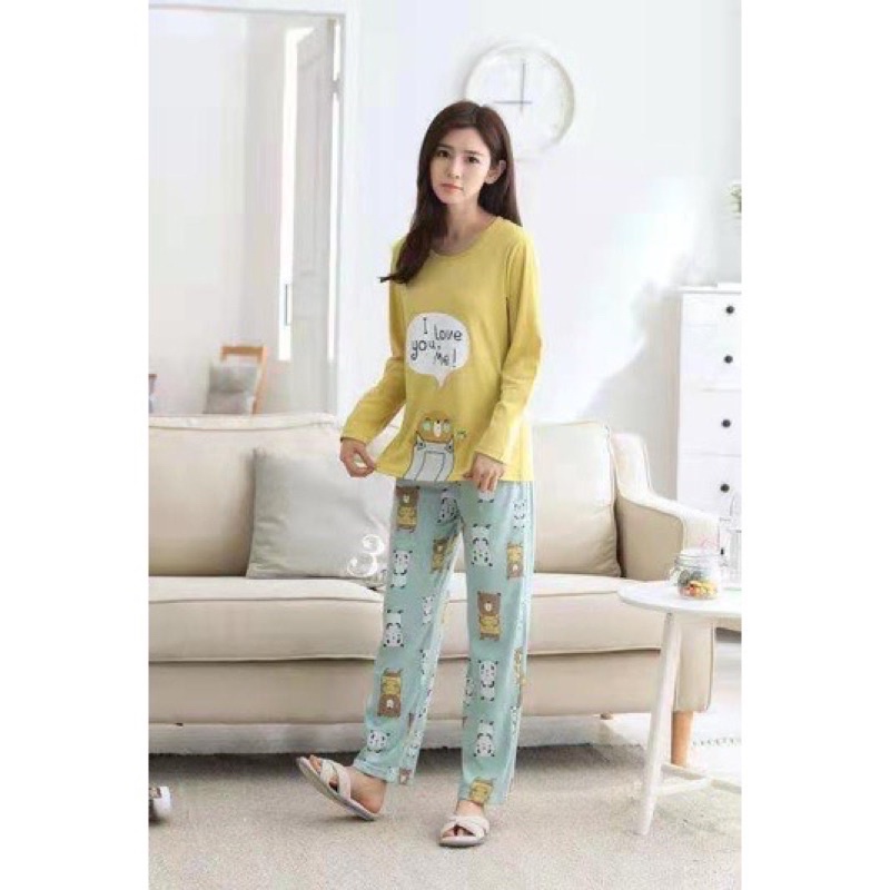 Piyama PP Import Korea piyama oversize setelan kaos import premium piyama import piyama murah-Pp love green olive