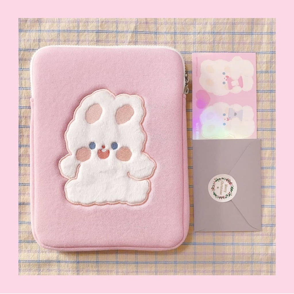 Sleeve Pouch Sarung Tas Bag Case Ipad Tab Tablet Macbook Air Pro Laptop Asus Acer Lenovo HP Huawei 11 12 13 14 15 inch Motif Gambar Rabbit Kelinci Bunny Warna Pink Lucu Cute Murah Korean Model