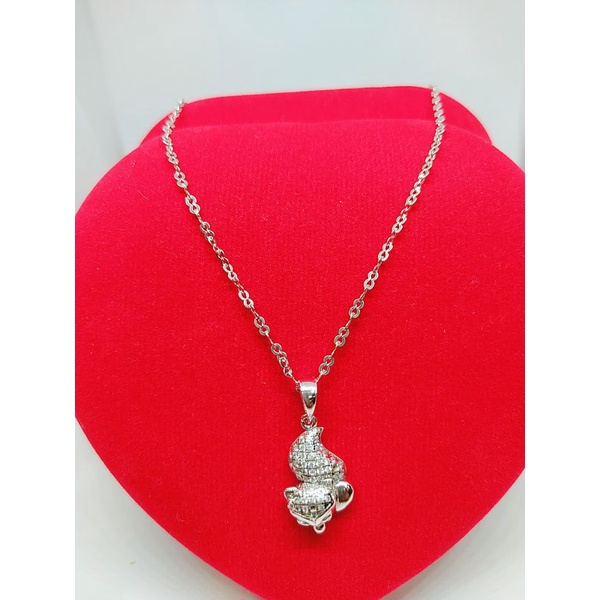 KALUNG PERAK ASLI 925 LAPIS EMAS/KALUNG MODEL CAMPUR + LIONTIN KOALA DAN MATA PUTIH COR/ASLI SILVER/PERHIASAN FASHION