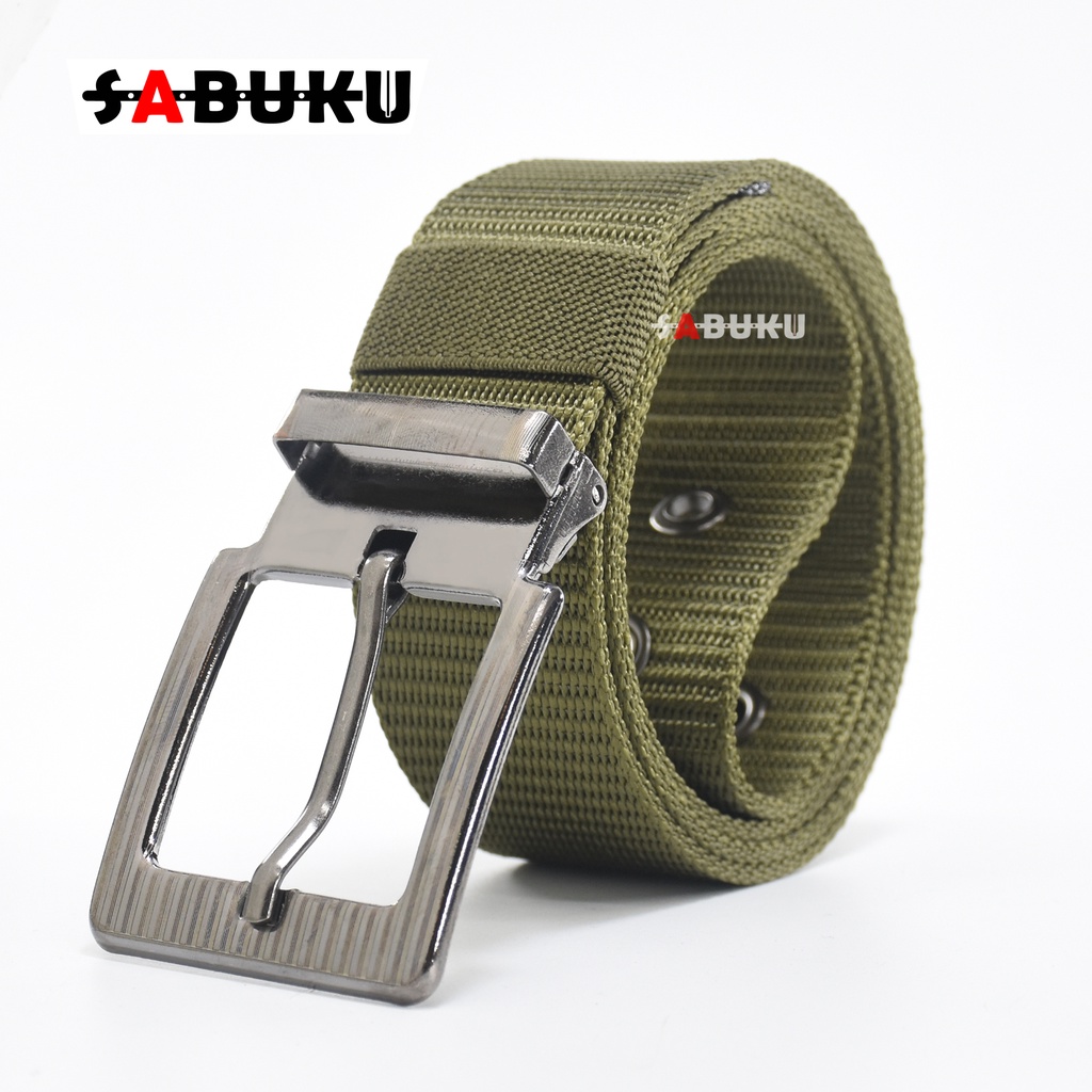 Ikat Pinggang Pria Canvas Sabuk Canvas Model Tusuk Kepala Stainles Nylon Kanvas Belt Gesper Pria - 245