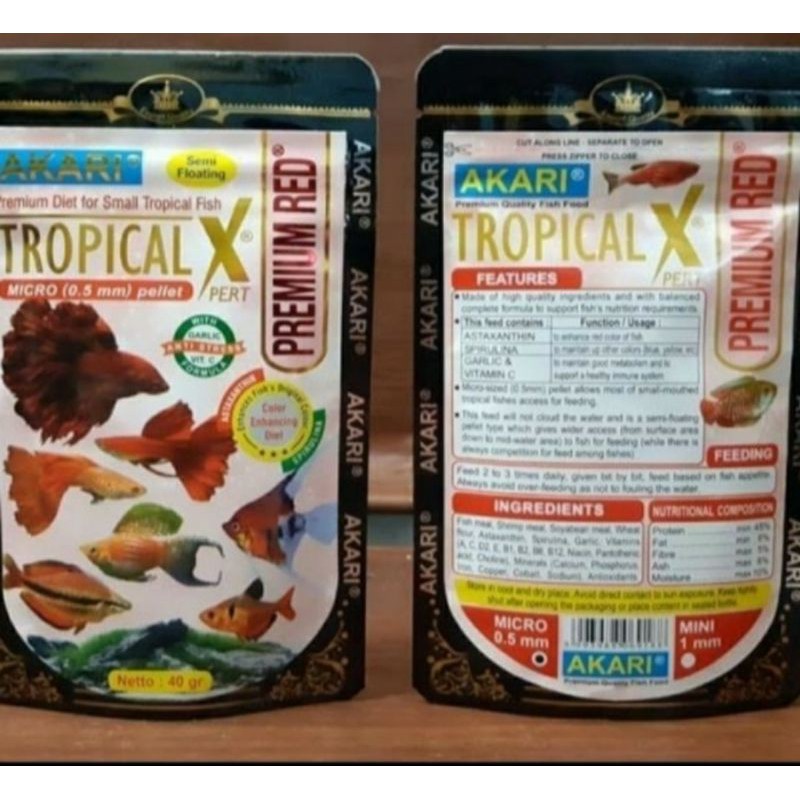 akari premium red tropical Xpert tropikal semi floating 40gr