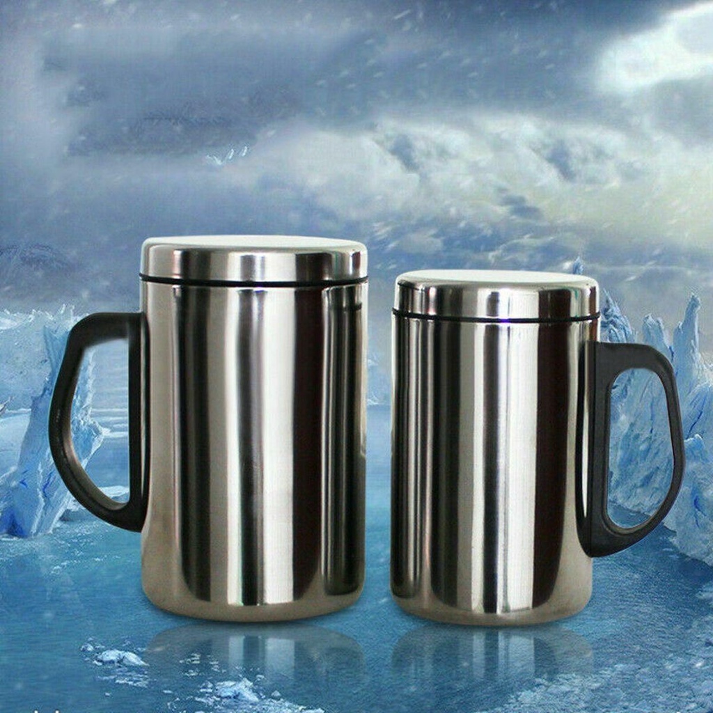 [Elegan] Mug Kopi500/350ml Praktis Travel Tutup Thermal Double Walled Camping Water Bottle