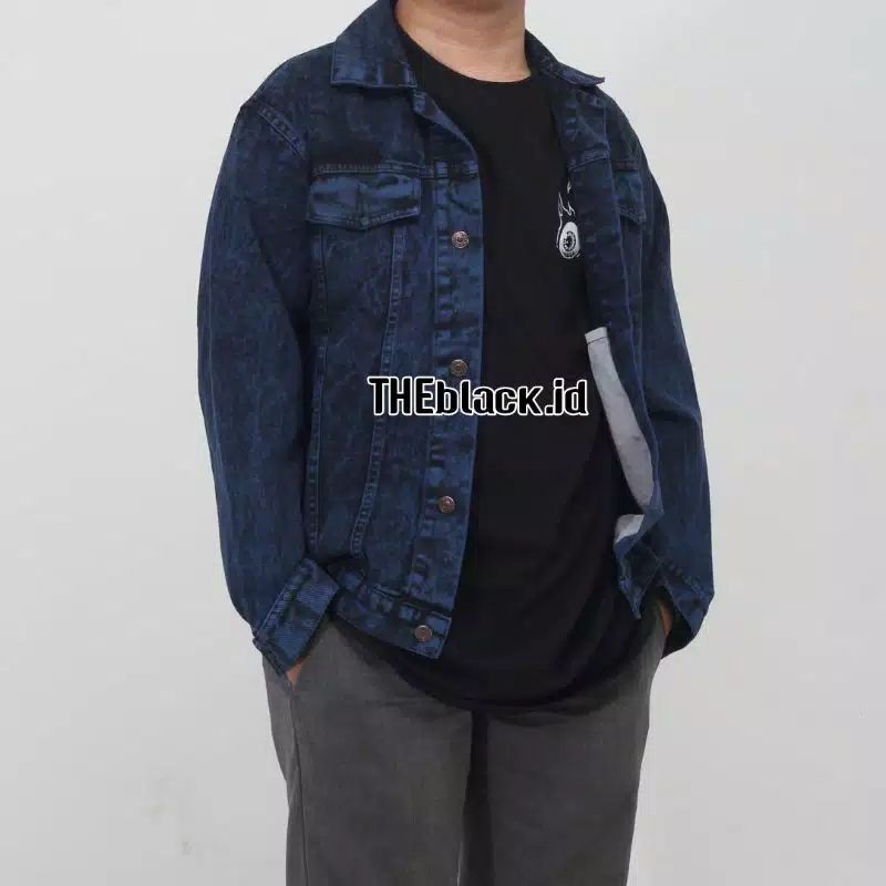 JAKET JEANS PRIA & JAKET PRIA & JAKET COWOK & JAKET DENNIM PRIA & JAKET JEANS & COD-Navy sandwash