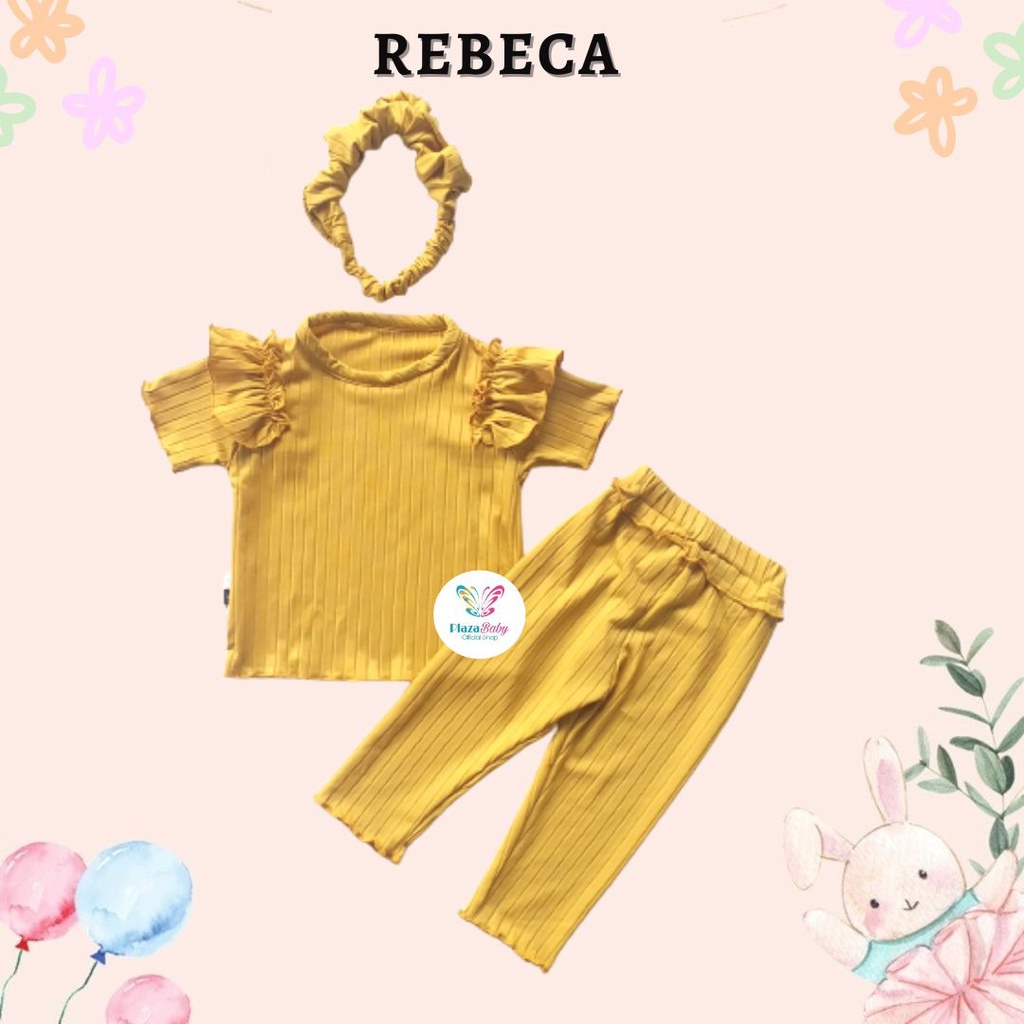 Plazababyku BBB REBECA setelan anak perempuan jumper bayi polos lucu free headband