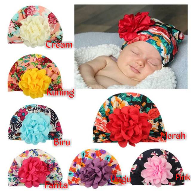 LC360 Topi turban dengan aksen BUNGA