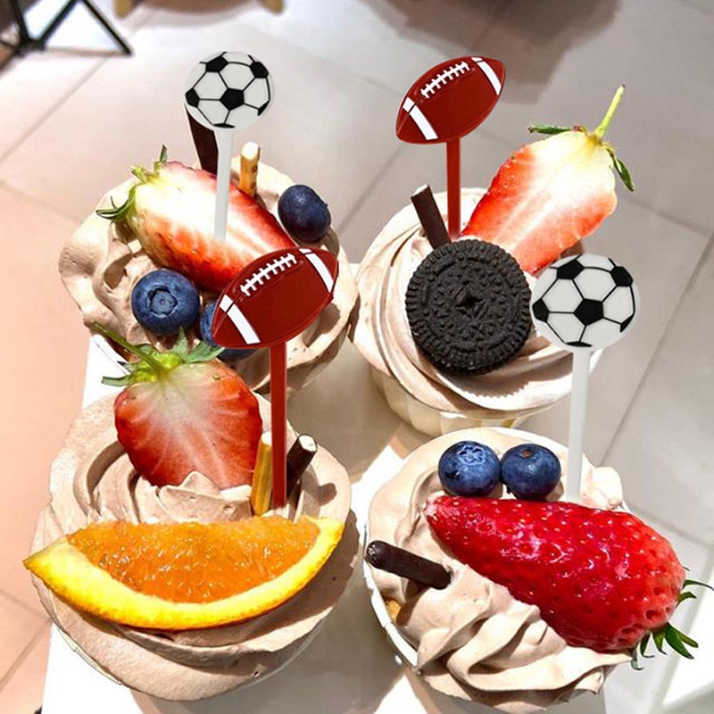 10 Pcs Garpu Buah Kue Dessert Bentuk Bola Sepak Untuk Dekorasi Pesta