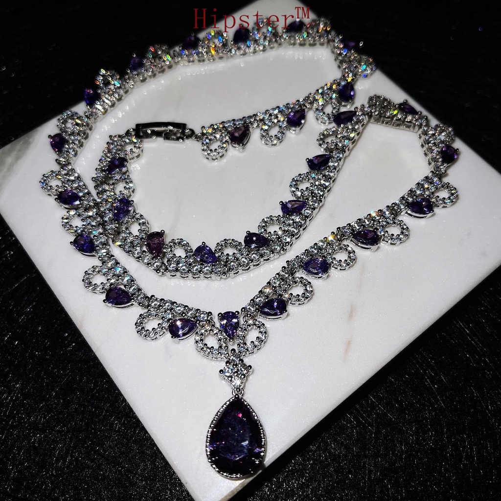 High-End Custom Luxury Micro-Inlaid Diamond Amethyst Pendant Necklace