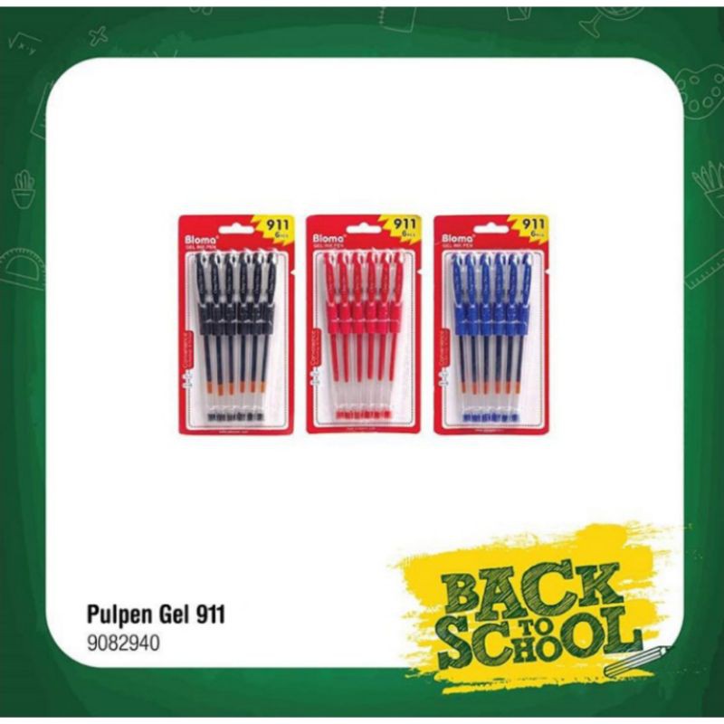 

Pulpen Gel / Warna Hitam Merah Biru / Isi 6 pcs