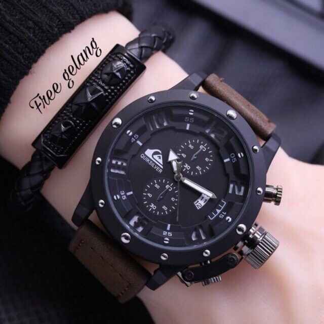 Jam Tangan Pria Keren Fashion Murah Terbaru Watch COD M3J2 JAM TANGAN PRIA QUIKSILVER KULIT FREE GEL