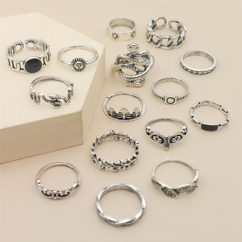 15 Pcs Cincin Knuckle Desain Geometri Bintang Awan Daun Pohon Natal Ular Untuk Wanita