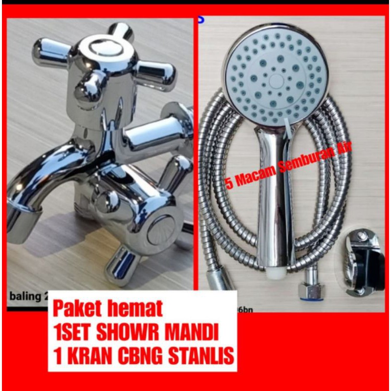 Paket Komplit Murah shower bonus kran keran cabang stanlis kran air kran double shower hand shower shower 5 semburan + keran shower cabang 1/2 inc stainless hand shower multi fungsi bonus keran cabang stainless hand shower multi fungsi + keran cabang 1/2