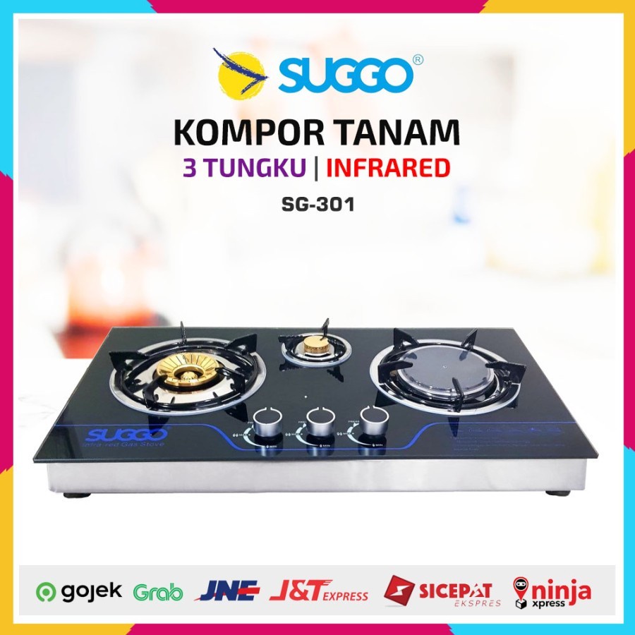 Kompor Gas Tanam SUGGO Infra Red SG-301 3 Tungku Kaca - ORIGINAL