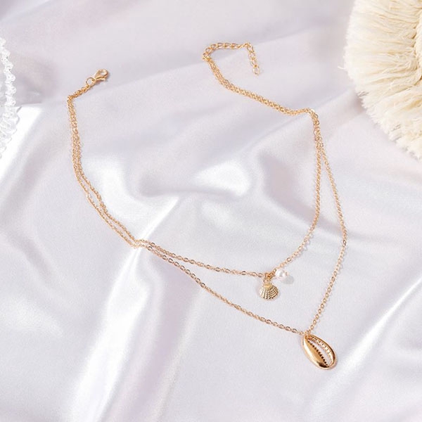 kalung double layer double shell multilayer necklace (3F4) jka192