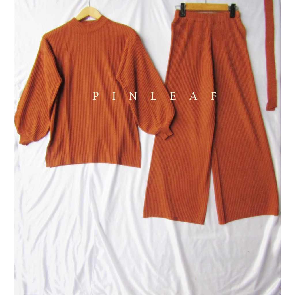 ONE SET-SETCEL KULOT + SWEATER BALON KNIT-SCBLN-Coral