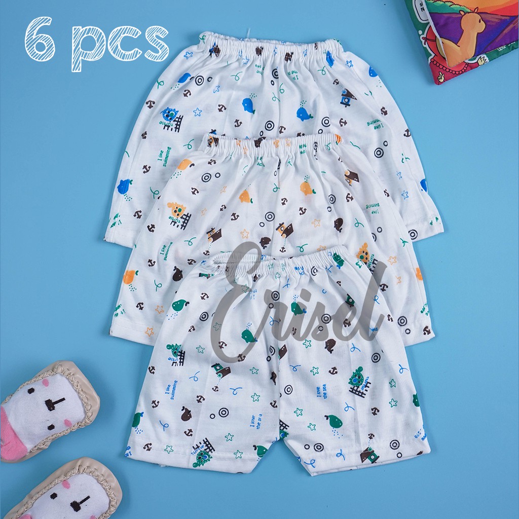 6 PCS CELANA PENDEK BAYI BAHAN KATUN TEBAL 0-12 BULAN