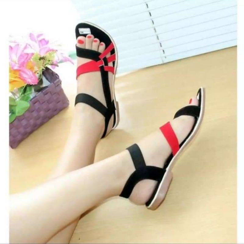 mqstars Sandal Wanita Flip Flop Silang SDL54 Sendal Flat Wanita Slip-0n Tali Kombinasi