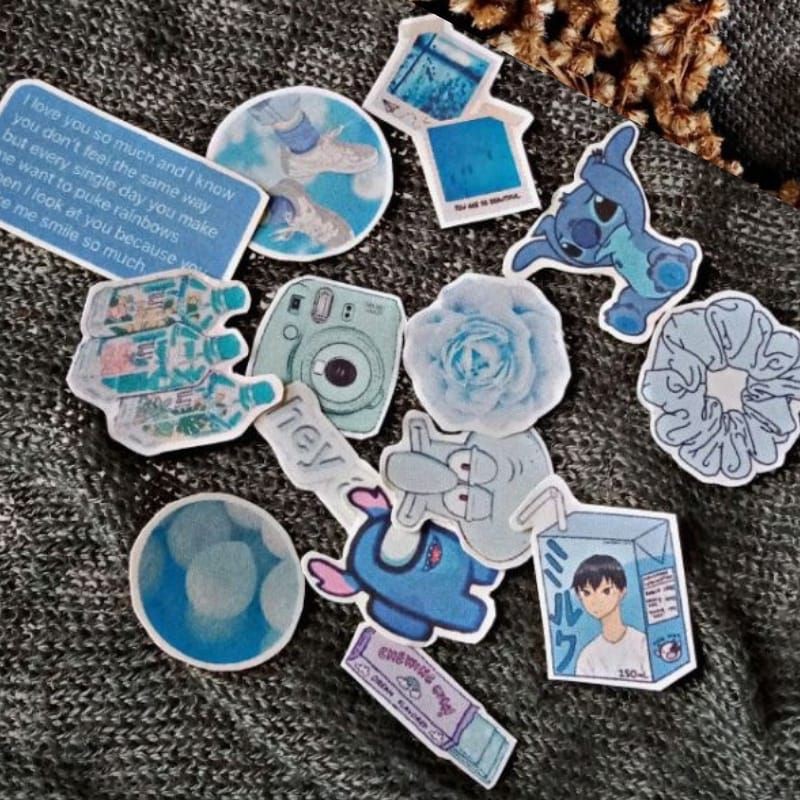 GAEKOPEDIA || NO GLOSSY STIKER TUMBLR AESTHETIC 30-48Pcs STICKER ESTETIK RETRO UNIK-Blue