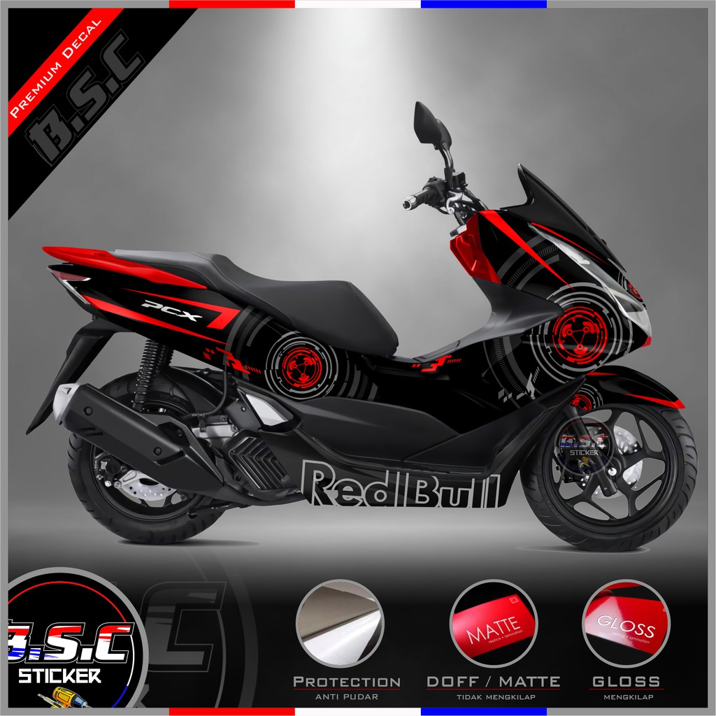 Sticker Motor Stiker Decal FULL BODY All New PCX 160 Motif Techno (Red)