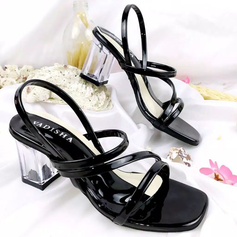 R9 High Heels Wanita Hak Tahu Premium Hak Kaca 7cm Queensha