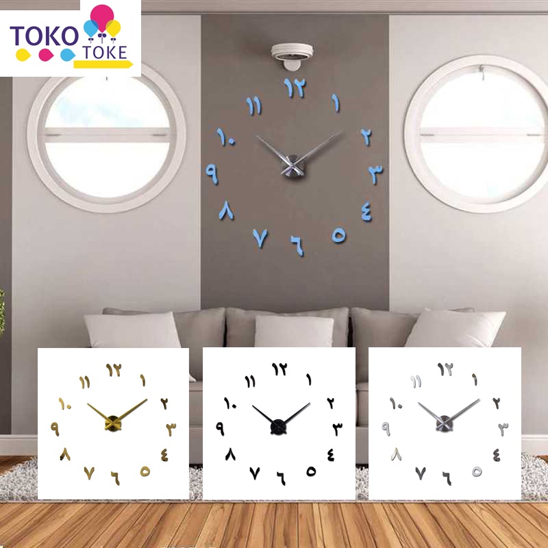 Jam Dinding Besar Angka Arab DIY Besar 3d Dekorasi Dinding Bisa Tempel Di Tembok Giant Wall Clock Cr