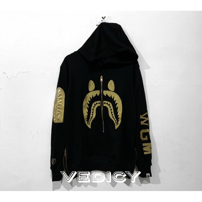 HOODIE JAKET BAPE APE SHARK EMBROIDERY ZIP GOLD SUPER MIRROR 1:1 ORI