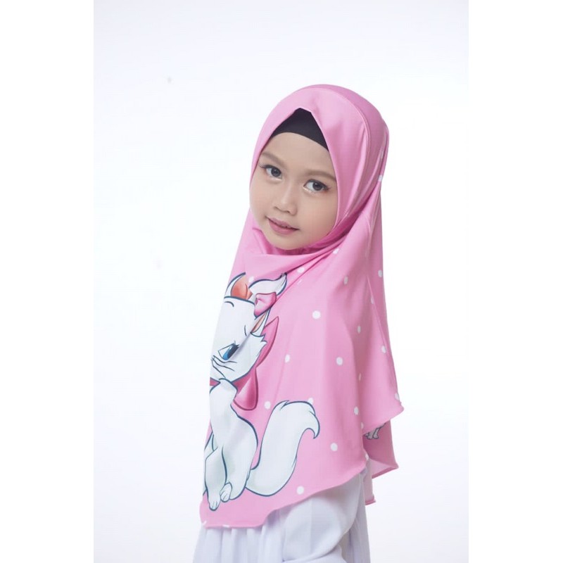 BERGO HIJAB INSTANT PRINTING MOTIF KUCING / JILBAB ANAK LUCU KARAKTER / HIJAB ANAK KEKINIAN