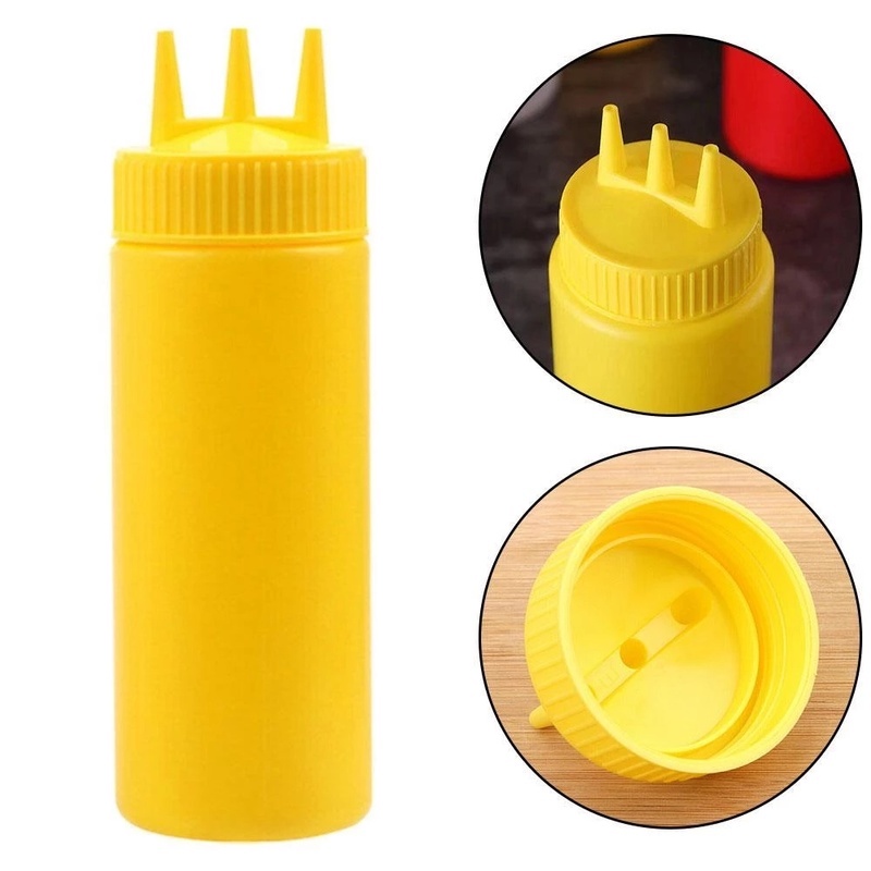 [PE Three-hole Squeeze Sauce Bottle Mustard Bottle] [Food Grade Plastic Squeeze Bottle, Condiment Dispenser] [Sauce Vinegar Ketchup Container] [Kitchen Seasoning Bottle]