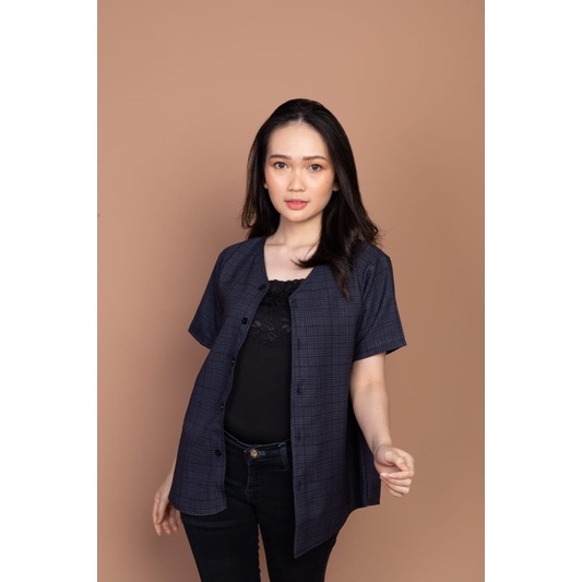 CUTIES TOP - ATASAN KEMEJA CASUAL WANITA KOTAK BUTTON LENGAN PENDEK (KML1)