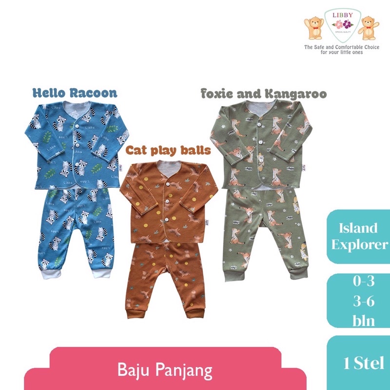 LIBBY (1 STEL) Stelan Baju Panjang &amp; Pendek Newborn/ 3-6 bulan Carnival Land (1 stel)