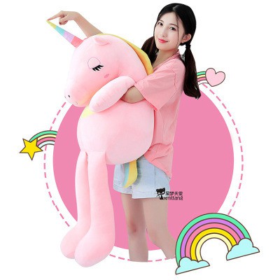 Boneka Unicorn Jumbo Tanduk Pelangi Bahan Plush