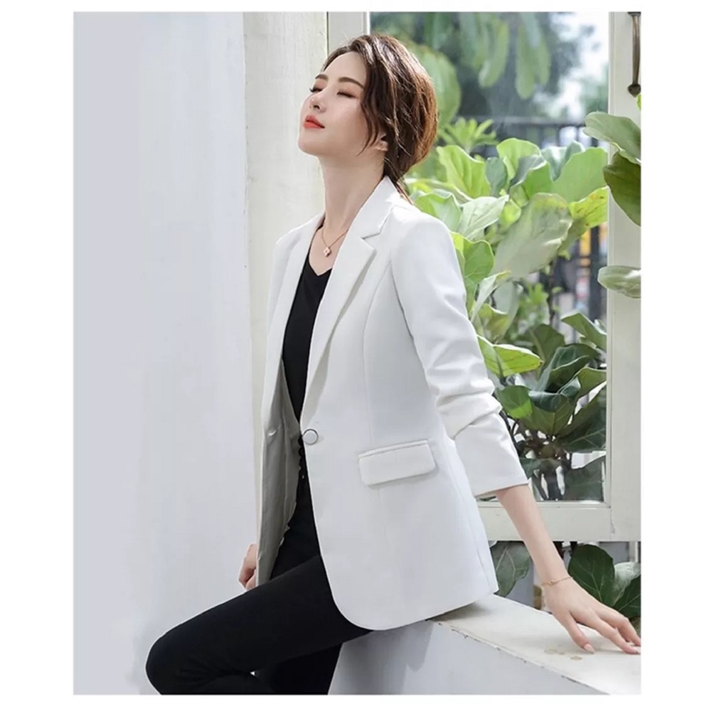 BLAZER KOREA WANITA SANTAI WARNA PUTIH - BLAZER KERJA WANITA WARNA PUTIH FORMAL SLIMFIT NIKAYU