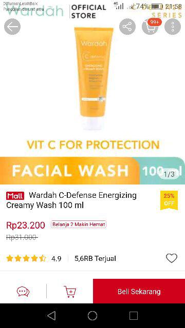 Wardah C-Defense Energizing Creamy Wash 100 ml | Shopee