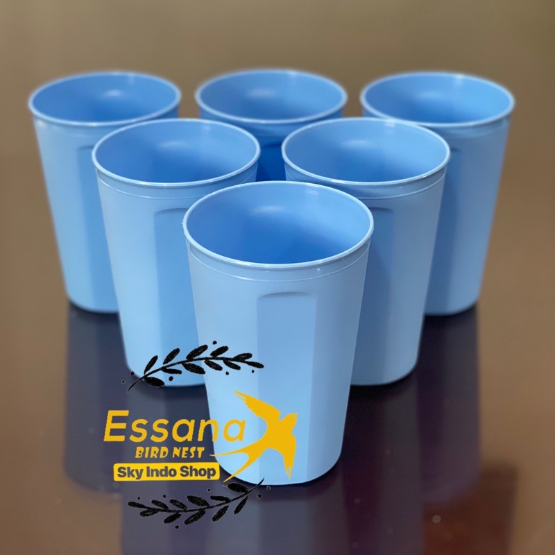 Gelas Minum Plastik _Piring Makan Bulat Plastik _Mangkok Makan Bulat Bakso Plastik_Sendok Makan Plastik_Terlaris Termurah Berkualitas ( 1pcs ) claris-Gelas biru