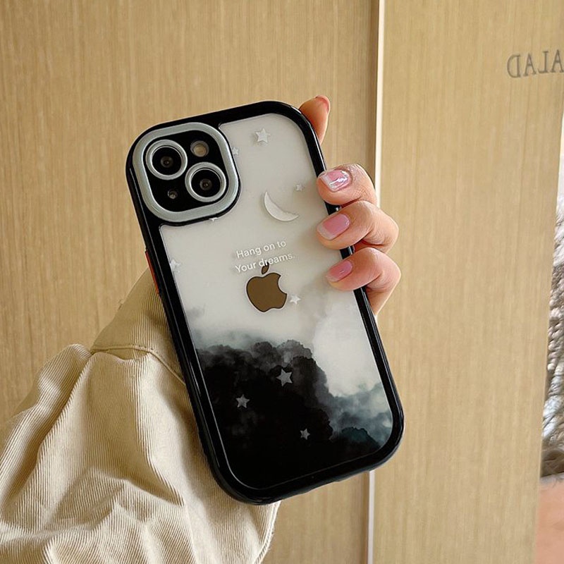 Casing Crema Soft Case untuk IPhone Xr Xs Max Ip Apple IPhone 11 12 13 14 Pro Max Wanita Hitam Ungu Bintang Awan Teman Hadiah