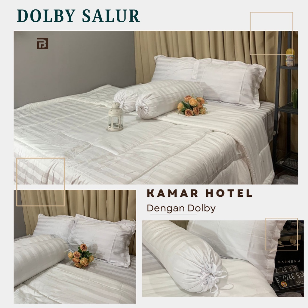 Bedcover set Sprei Hotel Berbintang Katun Dolby TC 300 Garis Putih Salur Size Single 100x200 120x200