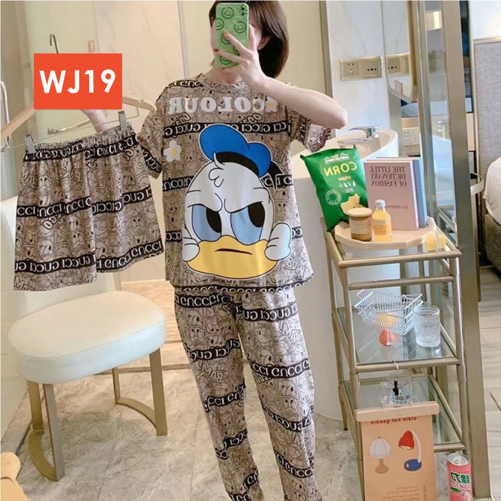 LAPAGO - Piyama Dewasa Wanita Perempuan Import Celana Pendek Celana Panjang - Baju Tidur Kartun Wanita Dewasa 2021-WJ19 - Donal Abu