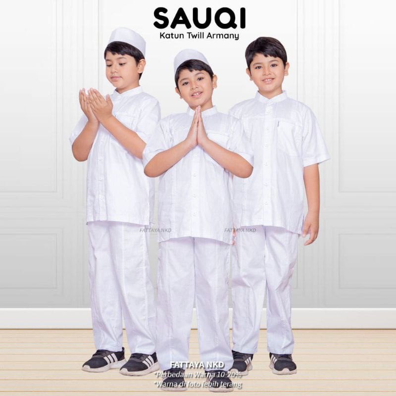 baju koko anak laki laki setelan warna putih sauqi by fattaya