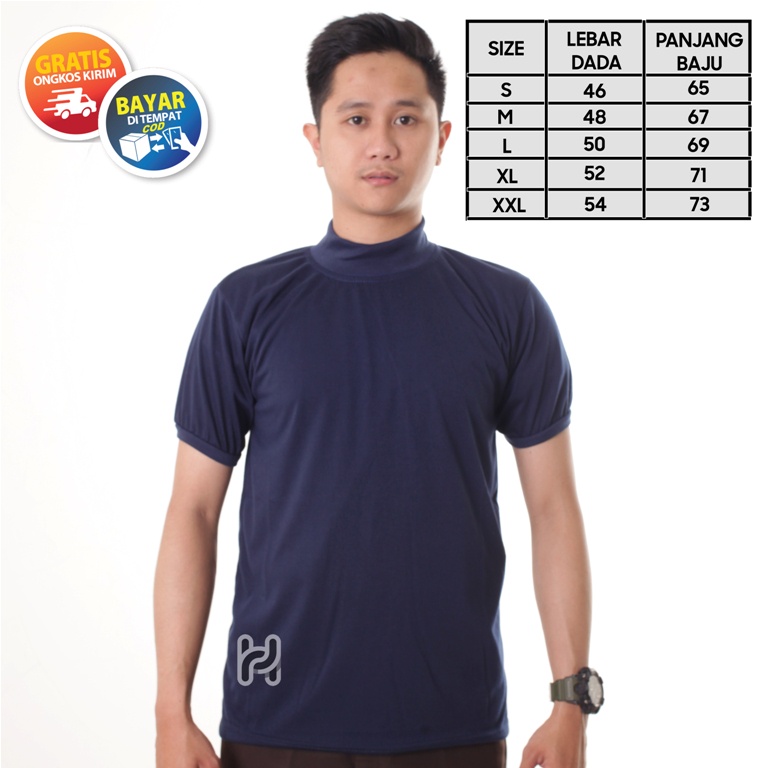 Kaos Polos Navy Putih Security Kaos Satpam Polos  Polisi Terbaru Kerah Tinggi Warna Navy