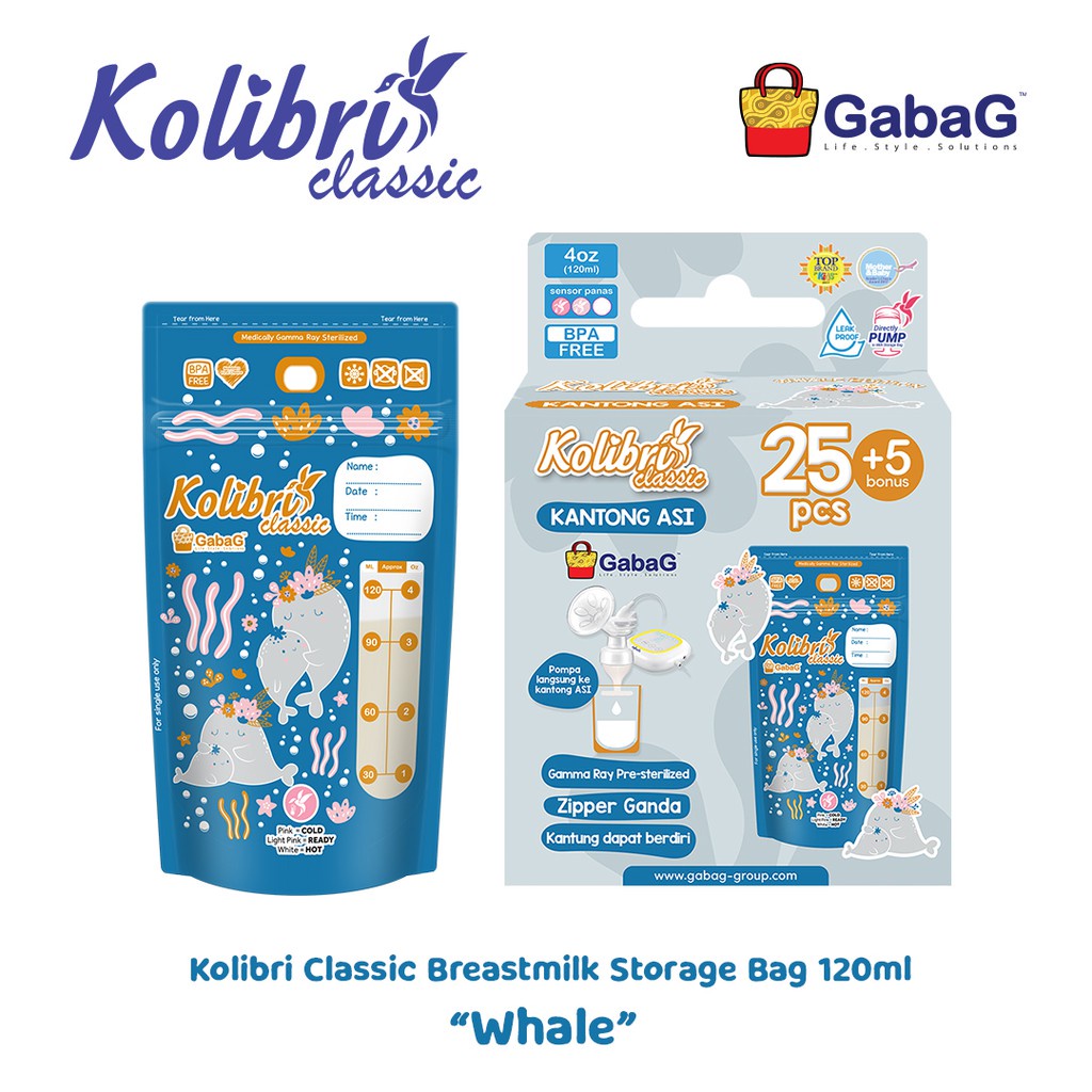 Gabag Kolibri Classic Breastmilk Storage Kantong Asi Murah 120ml - Whale